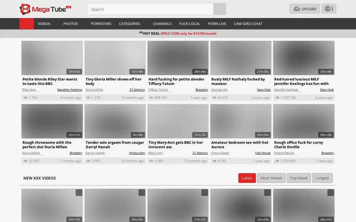 megatube home page, blurred
