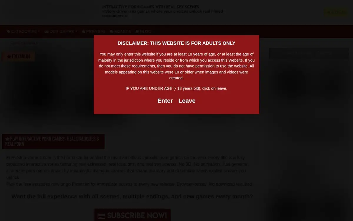 Free-Strip-Games.com home page, blurred