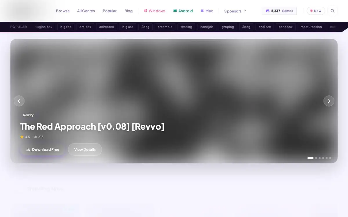 LustGames home page, blurred