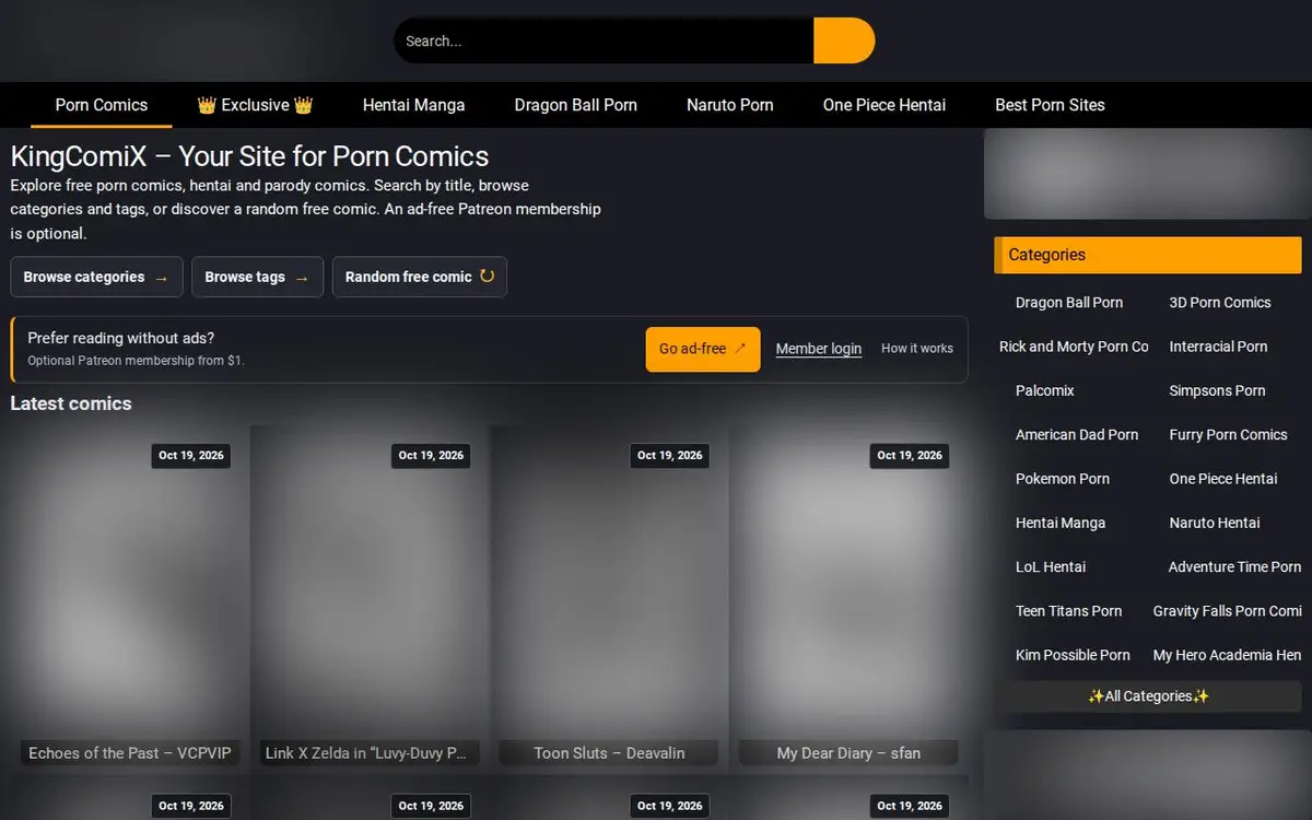 KingComiX.com home page, blurred